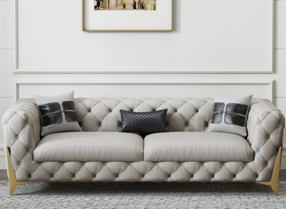 Couch Samt Leder Wohnzimmer Sofa Couchen Chesterfield 3-er Dreisitzer