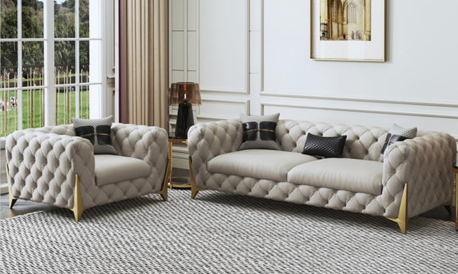 Couch Samt Leder Wohnzimmer Sofa Couchen Chesterfield 3-er Dreisitzer