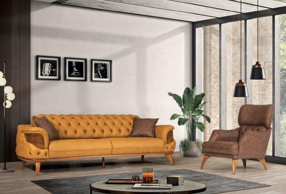 Dreisitzer Sofa Leder Couches Sofas Luxus Couch Chesterfield Western USA Gelb