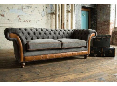 XXL Sofa 3 Sitzer Couch Chesterfield Polster Sitz Garnitur Leder Textil Neu Grau