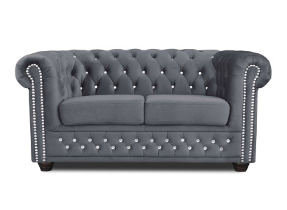 Chesterfield Textil Couch Polster 2Sitzer Sofas Couchen schwarze Zweisitzer Neu