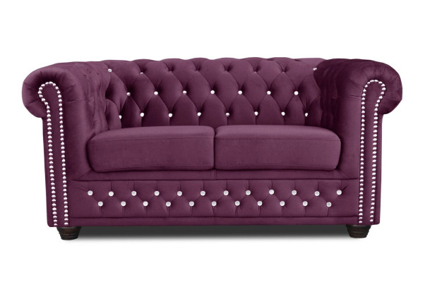 Chesterfield Textil Couch Polster 2Sitzer Stoff Sofas Couchen lila Zweisitzer