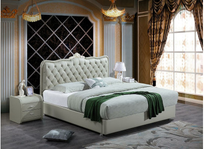 Lederbett Schlafzimmer Komplettes Bett 3 tlg. Garnitur Hotel Sets Nachttischen.