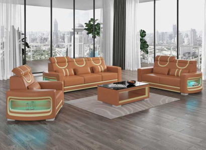Sofagarnitur Luxus Komplette Couchgarnitur Braun Kunstleder Sofa 321
