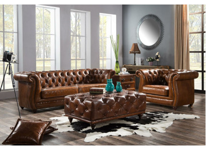 Vintage Chesterfield Sofagarnitur Couch Polster Sofa Leder 3+1 Sitzer Set 2tlg.