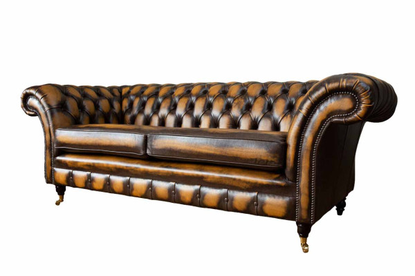 Braun Sofa 3 Sitzer Couch design Chesterfield Polster Sitz Leder Neu