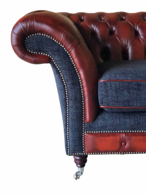 Modern Design Wohnzimmer Sofa 3 Sitzer Braun Chesterfield Couch Leder Polster Textil Neu