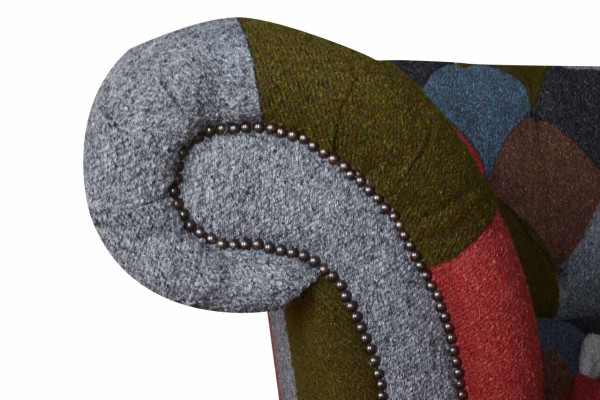 Chesterfield Couch 3 Sitzer Polster Sitz Textil Stoff Mehrfarbig Sofa