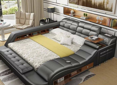 Bett Doppel Regale Leder Polster Betten Multifunktion mit Neu Massagefunktion 