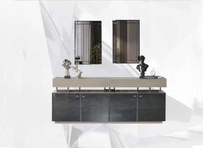 Sideboard mit Spiegel Anrichte Garnitur Schrank Modern Kommode Grau