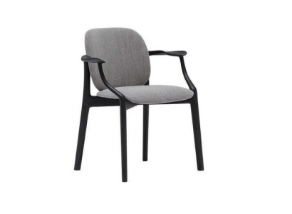 Designer Grauer Esszimmer Stuhl Holzrahmen Armlehnen Stuhl Polster Möbel