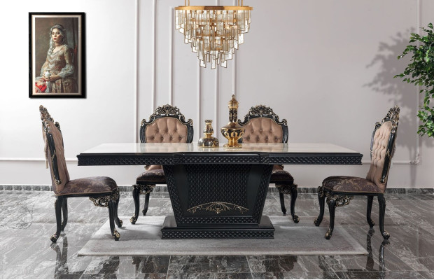 Essgruppe Esszimmer Esstisch Stühle Holz Set 12tlg Grau Barock Sideboard