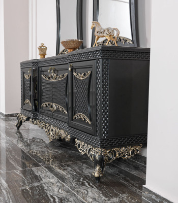 Essgruppe Esszimmer Esstisch Stühle Holz Set 12tlg Grau Barock Sideboard