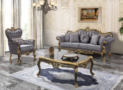 Sofagarnitur Chesterfield Polstersofa Sofa Blau Dreisitzer Sessel Set