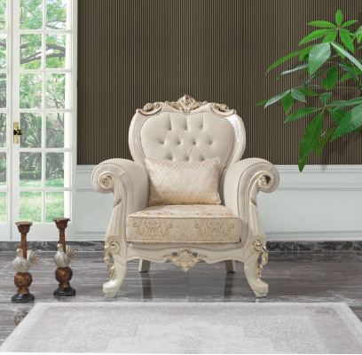 Einsitzer Sessel Ohrensessel Sitzer Stoff Beige Polyester Holz Barock