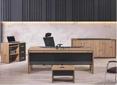 Tisch Büro Möbel Arbeitszimmermöbel Schreibtisch Set 4tlg Holz Schwarz