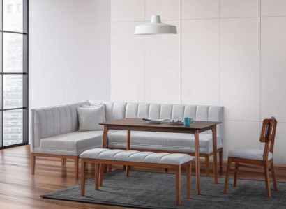 Weiß-Braune Esszimmer Garnitur Stilvoller Holztisch Polster Eckbank Neu