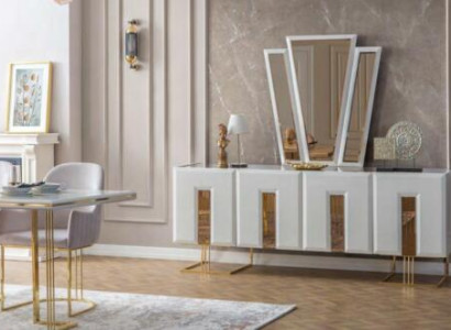 Weiße Edelstahl Anrichte Designer Esszimmer Möbel Luxus Kommode Neu
