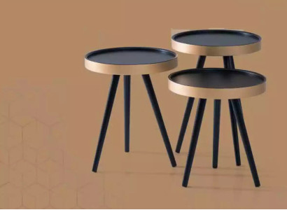 Beistelltisch stilvoll Sofatisch Couchtisch Rund Holz neu schwarz