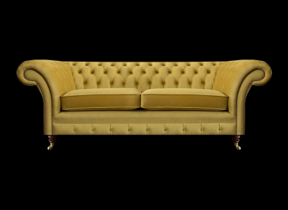 Sofa Couch Zweisitzer Luxus Einrichtung Gelb Chesterfield Wohnzimmer