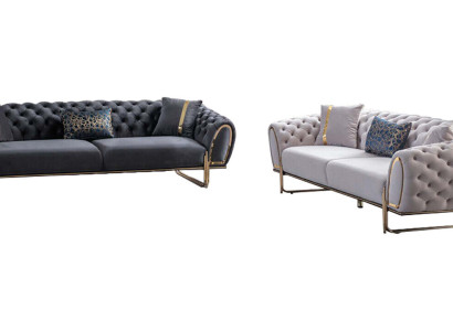 Weiß-Graue Chesterfield Couchgarnitur Luxuriöse Textil Sofas 2x 3-Sitzer