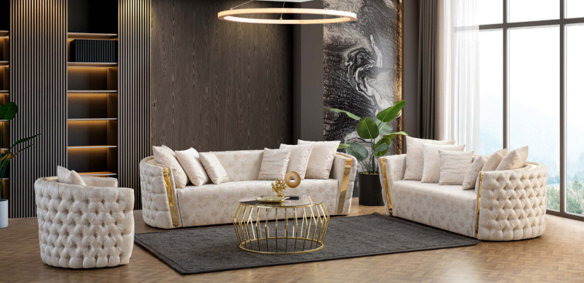 Abgerundetes Chesterfield 2-Sitzer Sofa Beiger Wohnzimmer Zweisitzer