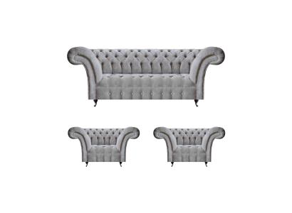 Grau Sofagarnitur 3tlg 2x Sessel Polstermöbel Dreisitzer Sofa Chesterfield