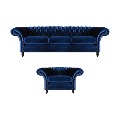 Textil Stoff Design Sofa Polster Couch Blau Dreisitzer Sofa Sessel Chesterfield