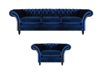 Textil Stoff Design Sofa Polster Couch Blau Dreisitzer Sofa Sessel Chesterfield