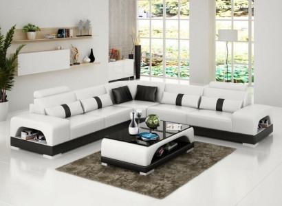 Couch Ecksofa Leder Wohnlandschaft Garnitur Design Deko Modern Sofa L-Form