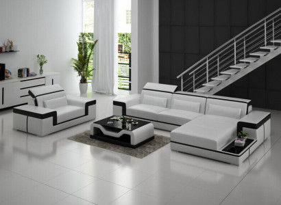 Wohnlandschaft Ecksofa L-Form Sessel Set Garnitur Modern Sofa Leder