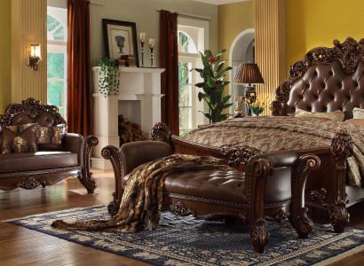 Schlafzimmer Leder Bett Nachttische 5tlg Komplettes Set Betten Holz
