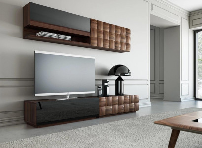 Wohnzimmer Komplett 4tlg TV-Ständer Wohnwand Holzmöbel Wandregal Wandschrank