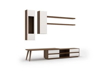 Wohnwand Set 5tlg Holzmöbel TV-Ständer + Couchtisch Modern 2x Wandregale