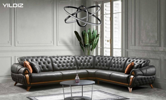 Wohnzimmer Leder Schwarz Sofa Sofas L-Form Sitz Farbe Ecksofa Couch