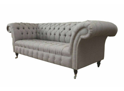 Chesterfield 3 Sitzer Polster Couch Sofa Couchen Textil Modern Stil Grau