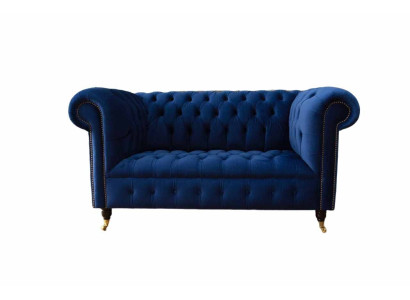 Chesterfield Büro Sitzmöbel Einrichtung Sofa Couch 2 Sitz Textil Blau