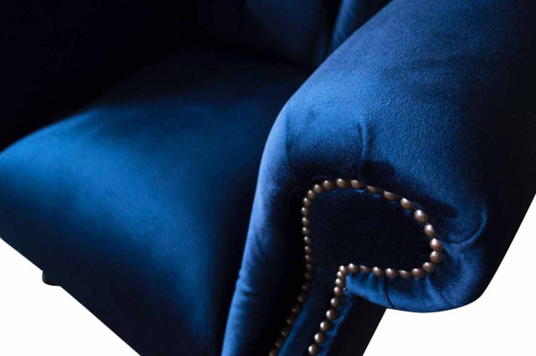 Ohrensessel Chesterfield Sofa Couch Polster 1 Sitzer Sessel Textil Blau