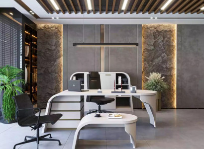 Weißes Büro Set Chef Schreibtisch Oval Couchtisch Aktenschrank Regal 3tlg.