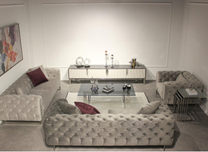 Wohnzimmer Möbel Set 6tlg Sofagarnitur 2x Dreisitzer Modern TV Ständer