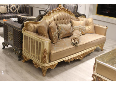 Luxus Sofa 3 Sitzer Textil Sofa Gold Design Möbel 3er Chesterfield Polster Neu