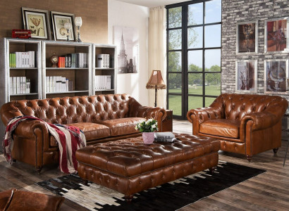 Design Chesterfield Dreisitzer 3 Sitzer Leder Couch Polster Sofas Sofa Sitz Neu