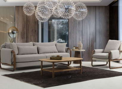 Sofagarnitur 31 Sitzer Sessel Dreisitzer Modern Stoff Grau Set Design