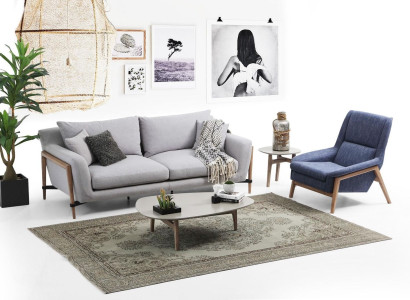 Sofagarnitur 3 Sitzer Sessel Dreisitzer Stoff Sofas Modern Design Grau