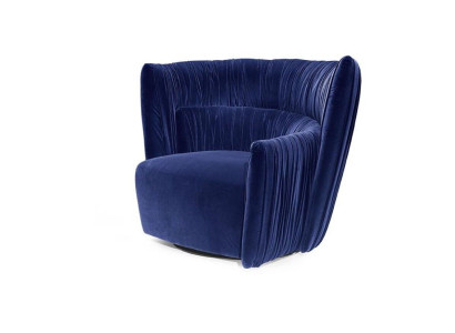 Sessel Einsitzer Italienischer Stil Polster Holz Textil Prianera Luxus Blau