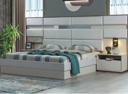 Weiße Schlafzimmer Möbel Designer Doppelbett Luxus 2x Holz Nachttische