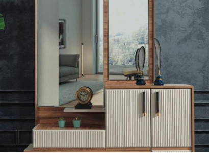 Weiß-Braune Kommode Spiegel Schlafzimmer Holz Möbel Designer Garnitur