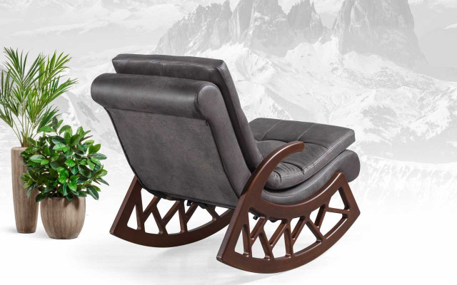 Exklusiver Grauer Schaukelstuhl Wohnzimmer Relax Möbel Holzgestell Neu