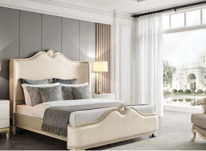 Bett 2x Nachttische 3 tlg. Schlafzimmer Beige Designer Luxus Möbel Betten Holz