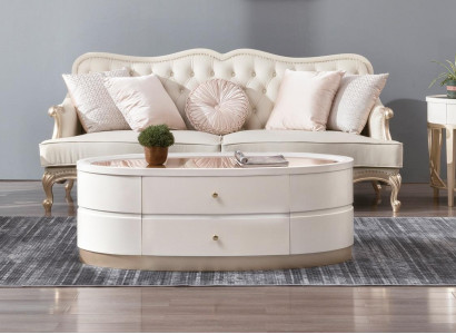 Couchtisch mit Schubladen Ovaler Tisch Wohnzimmer Holz Couchtische